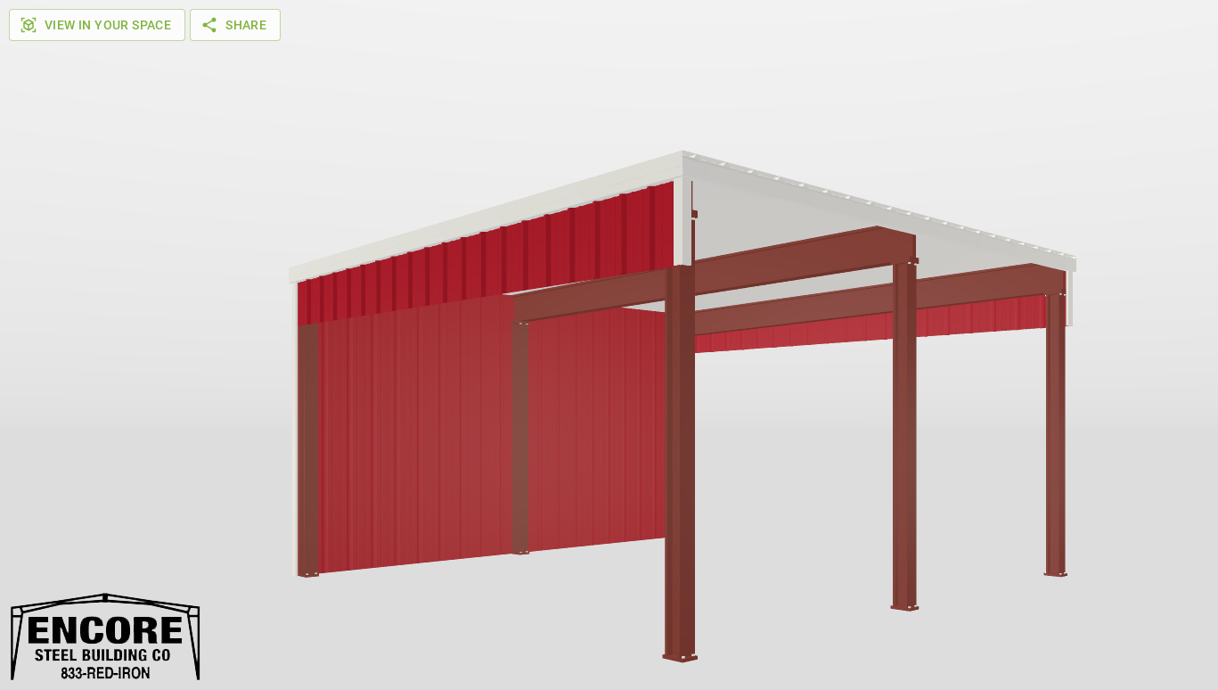 Perspective View Red Iron Single Slope Carport 20'X20'X10-tall-ss
