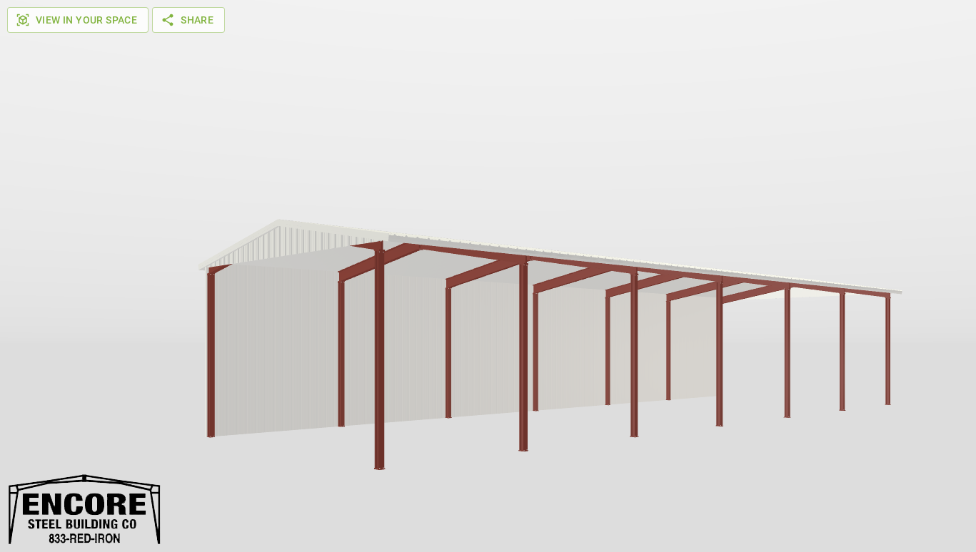 Perspective View Red Iron Gable Style Carport 30'X90'X16-tall