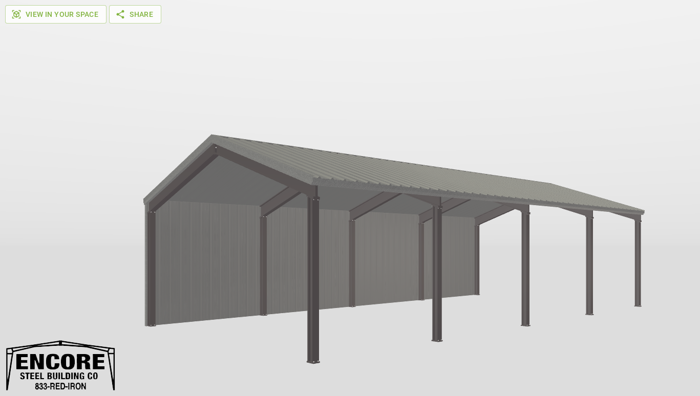 Perspective View Red Iron Gable Style Carport 24'X48'X10-tall