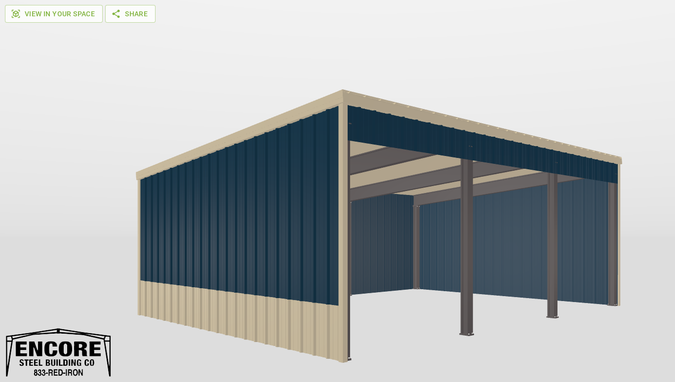 Perspective View Red Iron Single Slope Carport 22'X30'X9-tall-ss