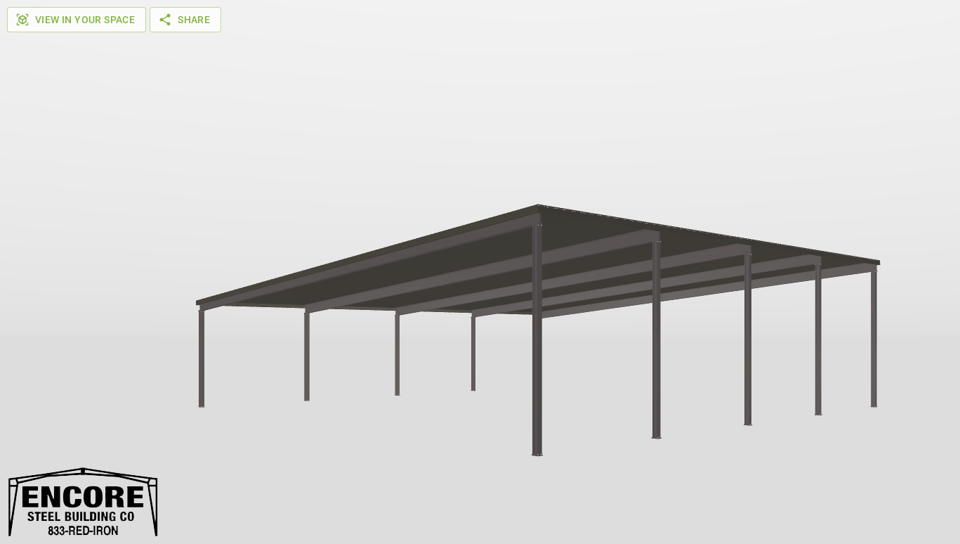 Perspective View Red Iron Single Slope Carport 60'X60'X12-tall-ss