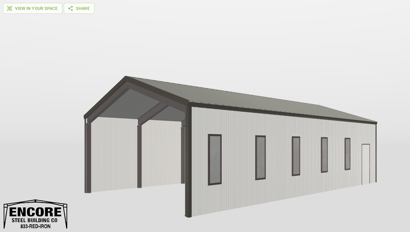 Perspective View Red Iron Gable Style Carport 24'X44'X10-tall