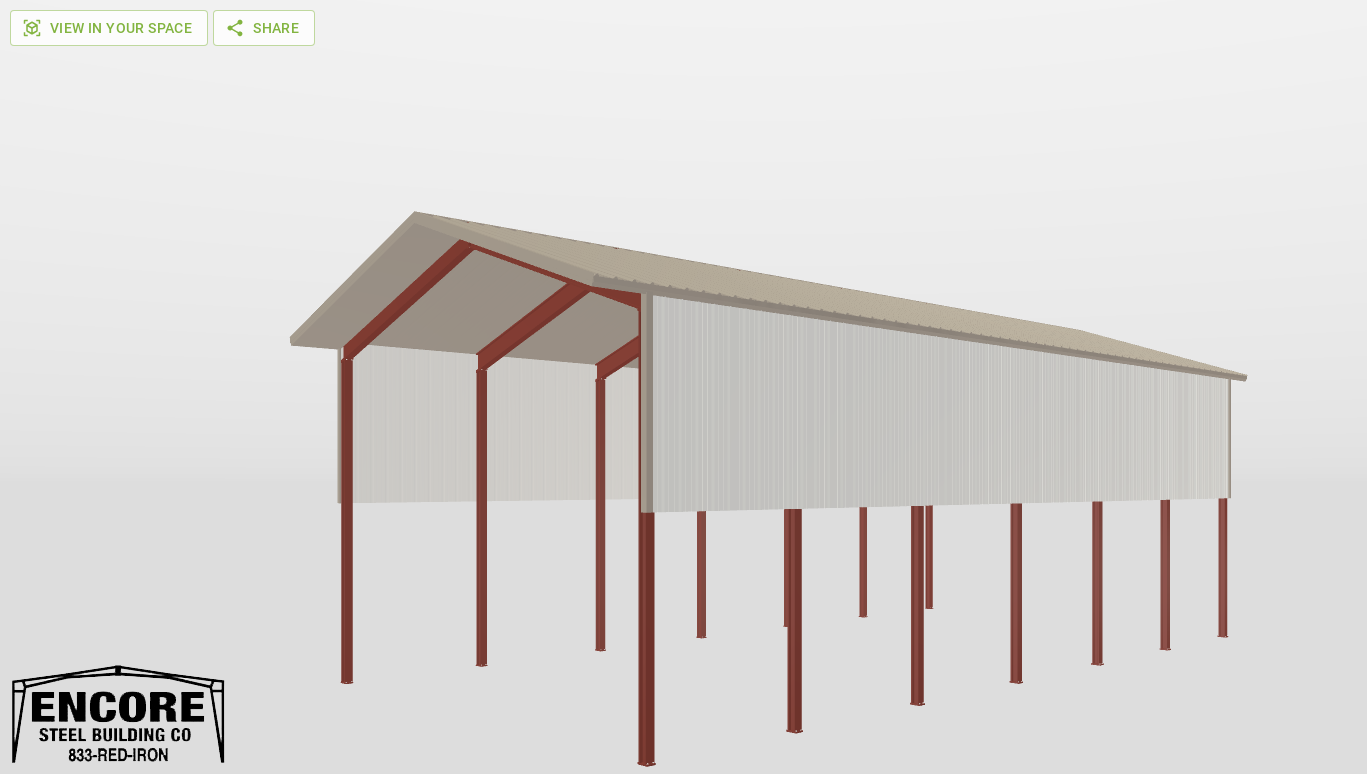 Perspective View Red Iron Gable Style Carport 30'X60'X20-tall