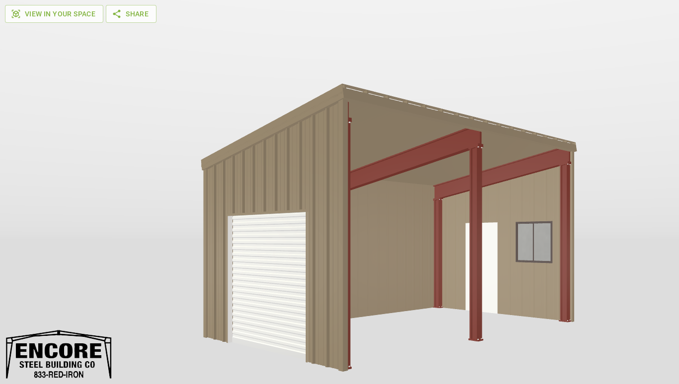 Perspective View Red Iron Single Slope Carport 12'X21'X9-tall-ss