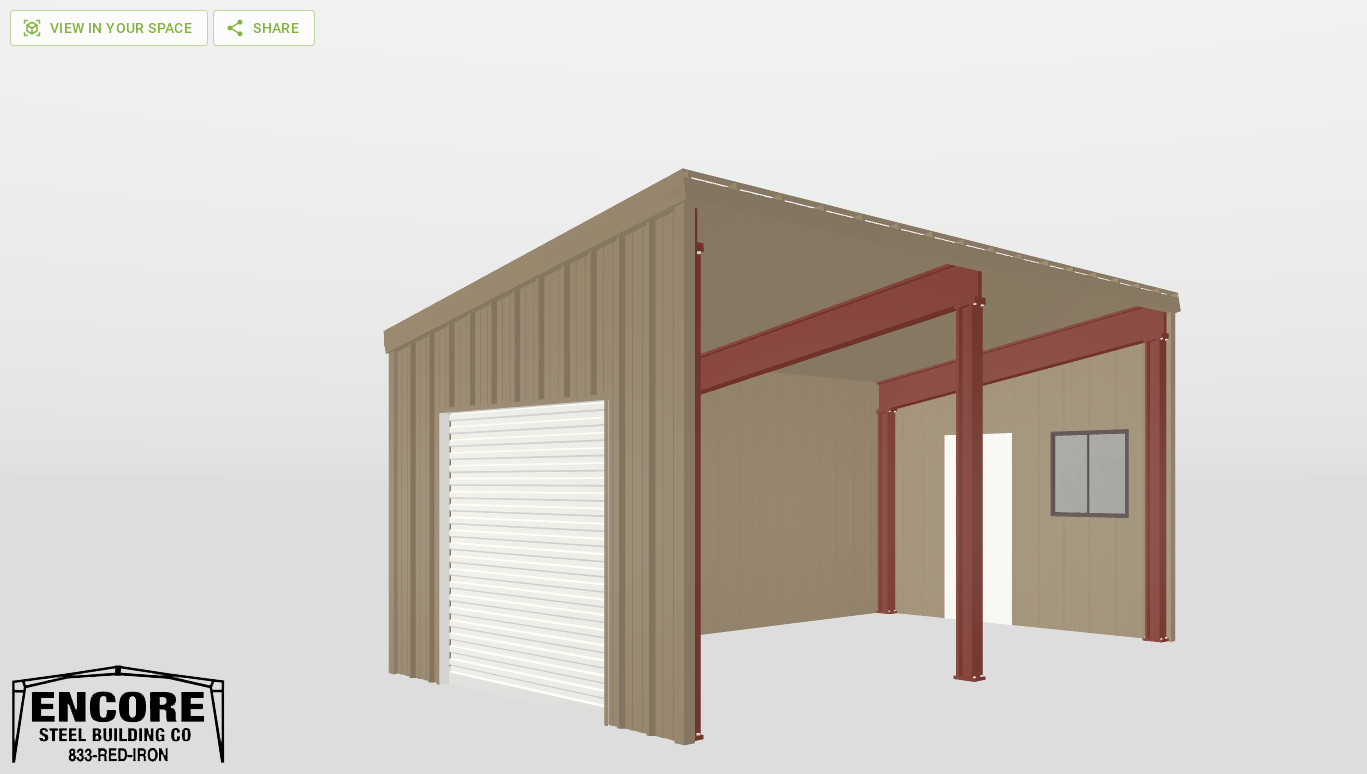 Perspective View Red Iron Single Slope Carport 12'X21'X8-tall-ss