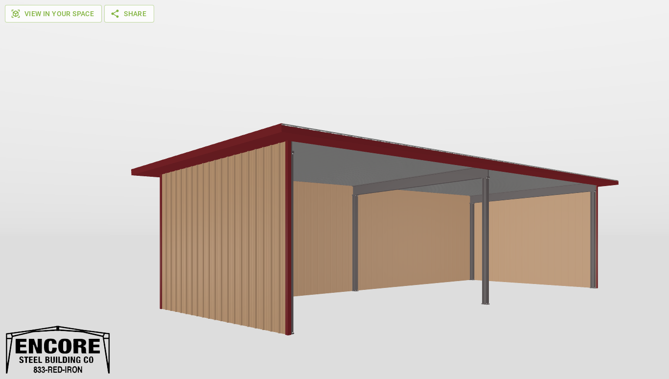 Perspective View Red Iron Single Slope Carport 20'X50'X12-tall-ss