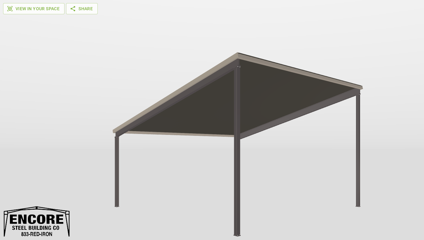 Perspective View Red Iron Single Slope Carport 30'X30'X12-tall-ss
