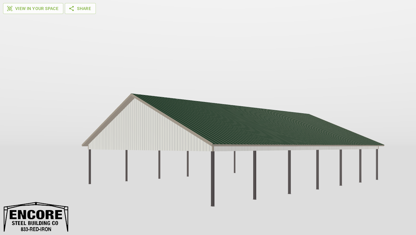 Perspective View Red Iron Gable Style Carport 60'X80'X12-tall