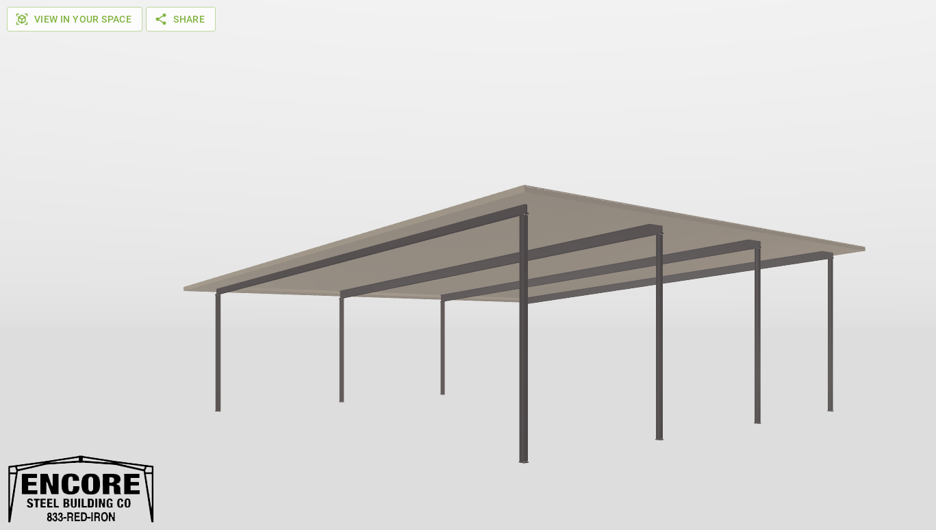 Perspective View Red Iron Single Slope Carport 60'X60'X16-tall-ss