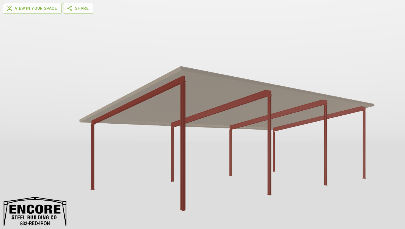 Perspective View Red Iron Single Slope Carport 30'X60'X13-tall-ss