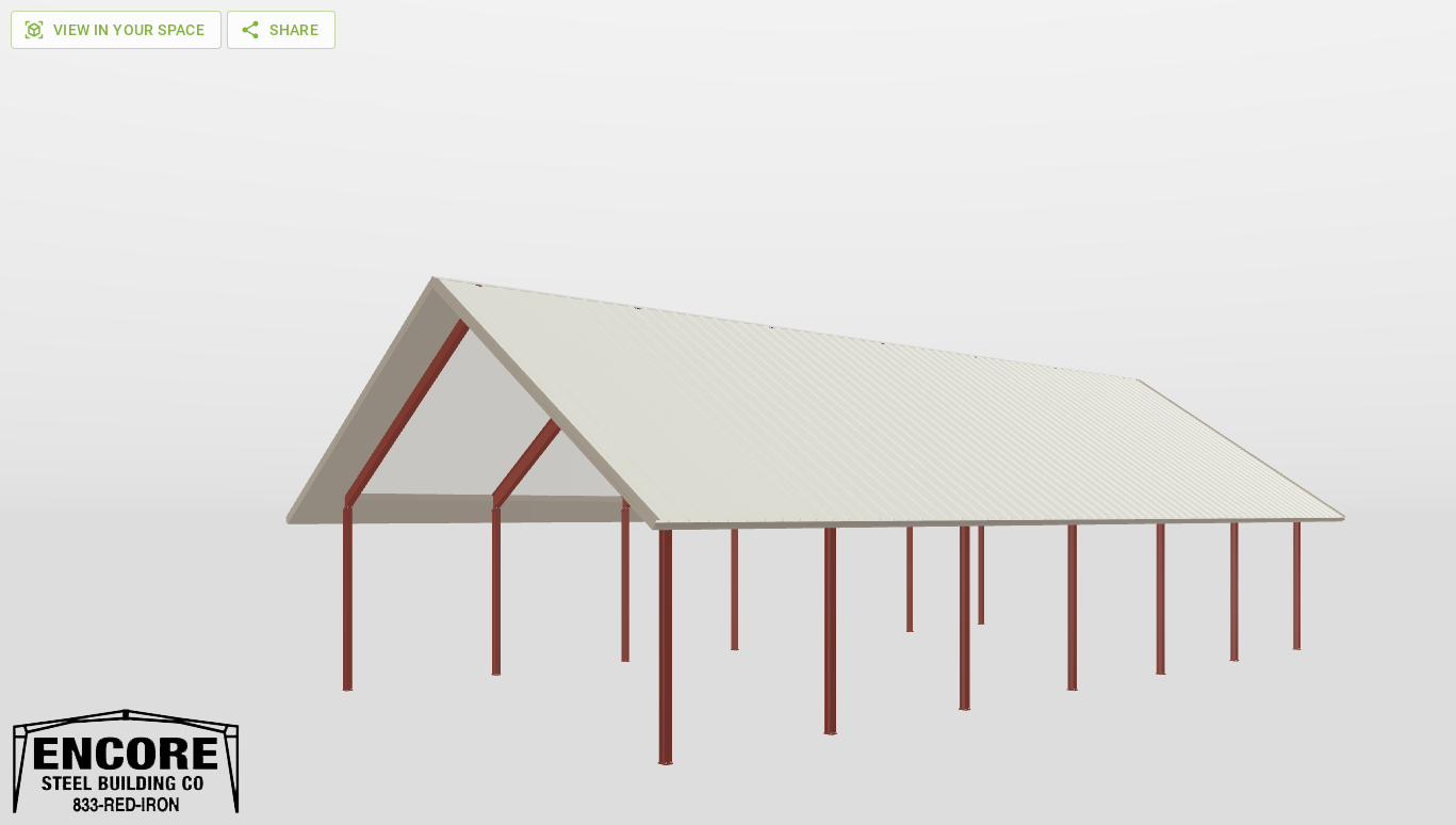 Perspective View Red Iron Gable Style Carport 40'X80'X14-tall
