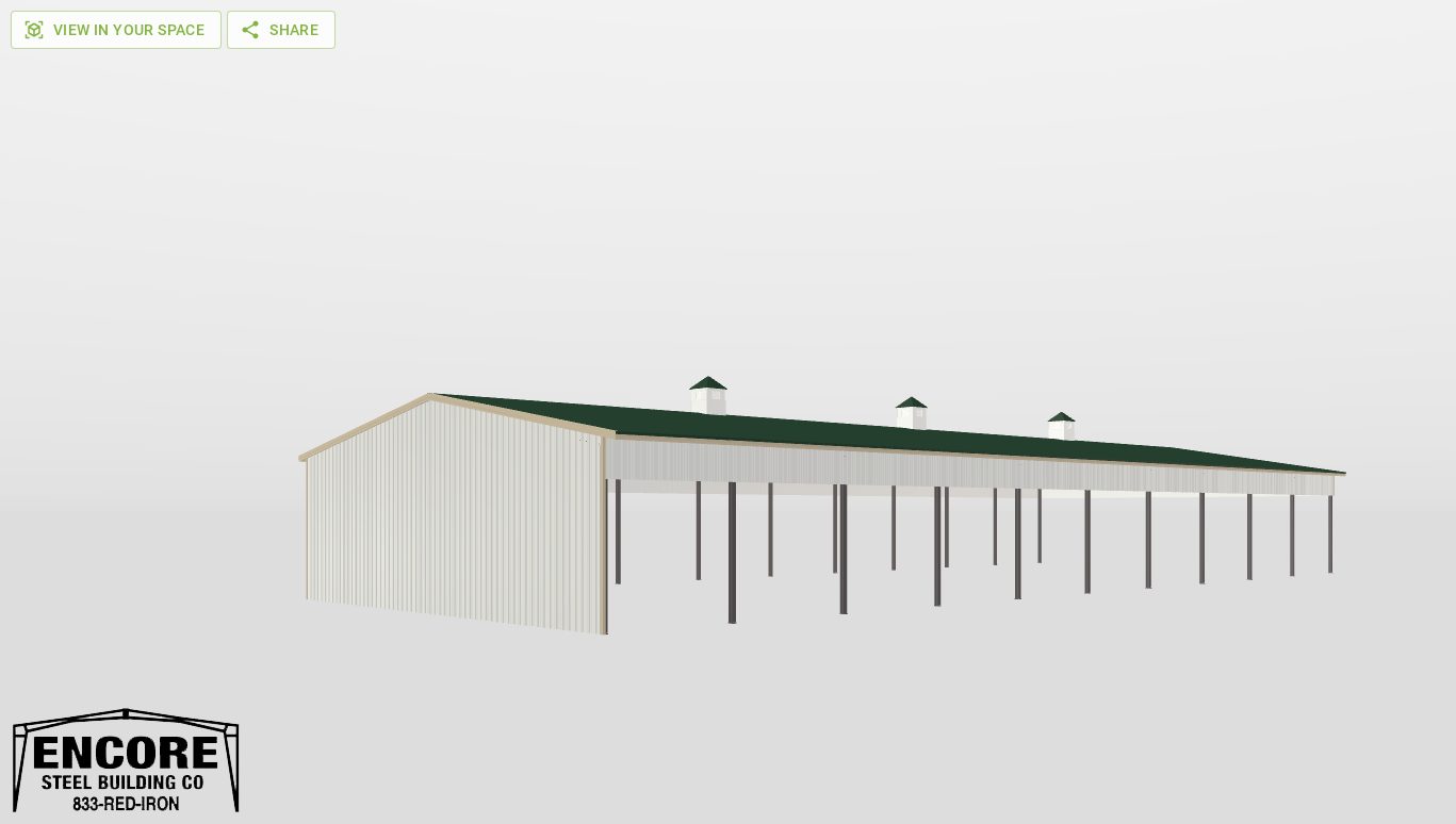 Perspective View Red Iron Gable Style Carport 60'X150'X16-tall