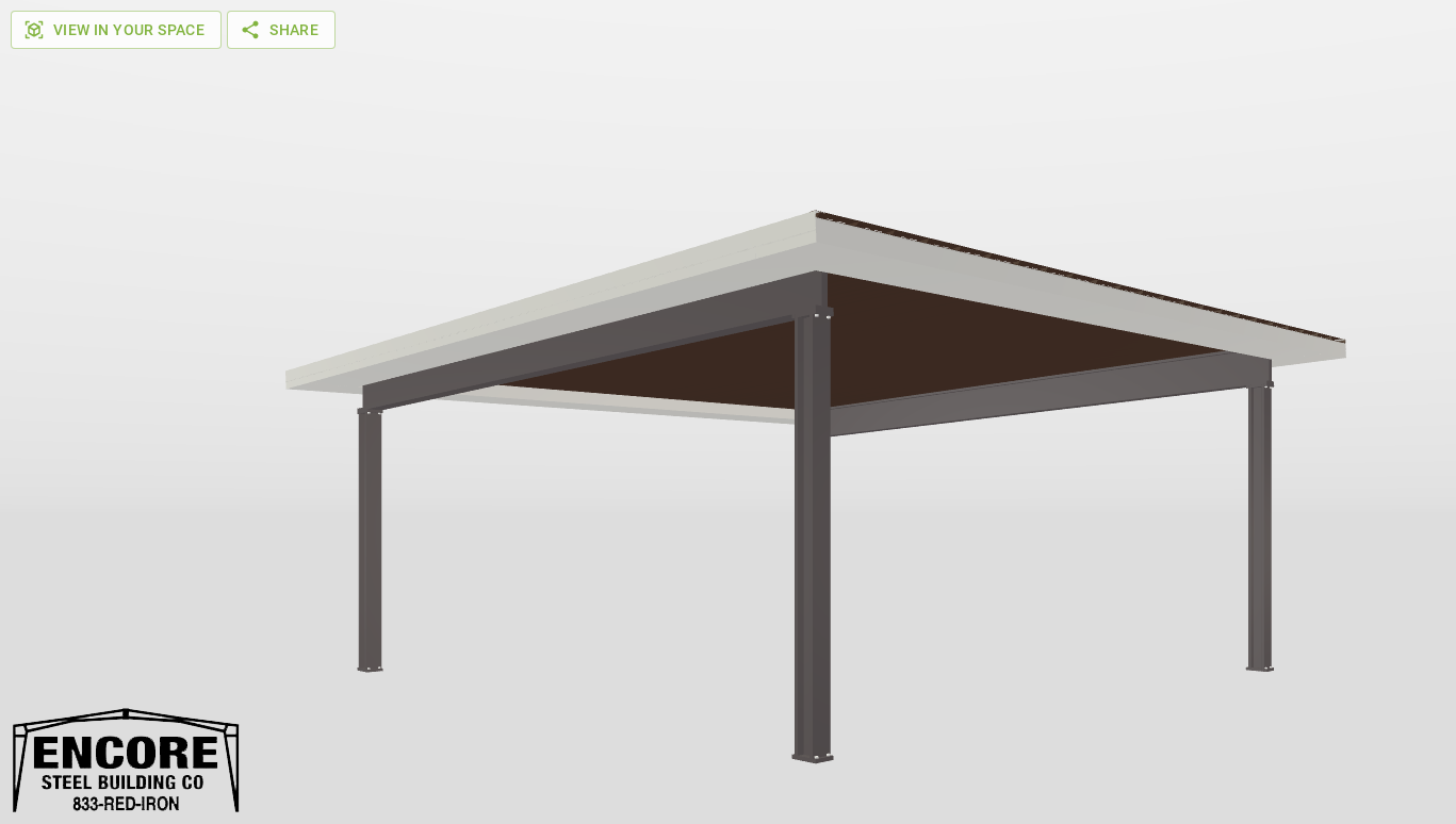 Perspective View Red Iron Single Slope Carport 20'X20'X8-tall-ss