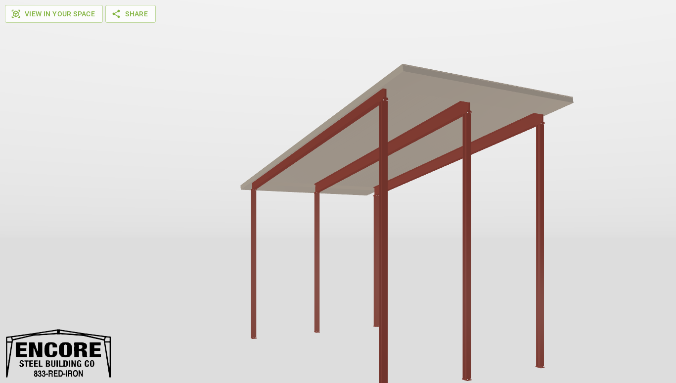 Front Red Iron Single Slope Carport 30'X18'X18-tall-ss