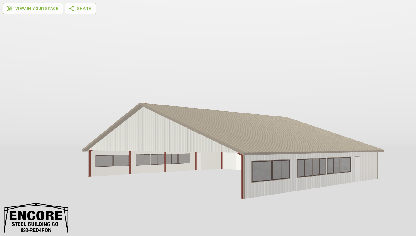 Perspective View Red Iron Gable Style Carport 70'X60'X8-tall
