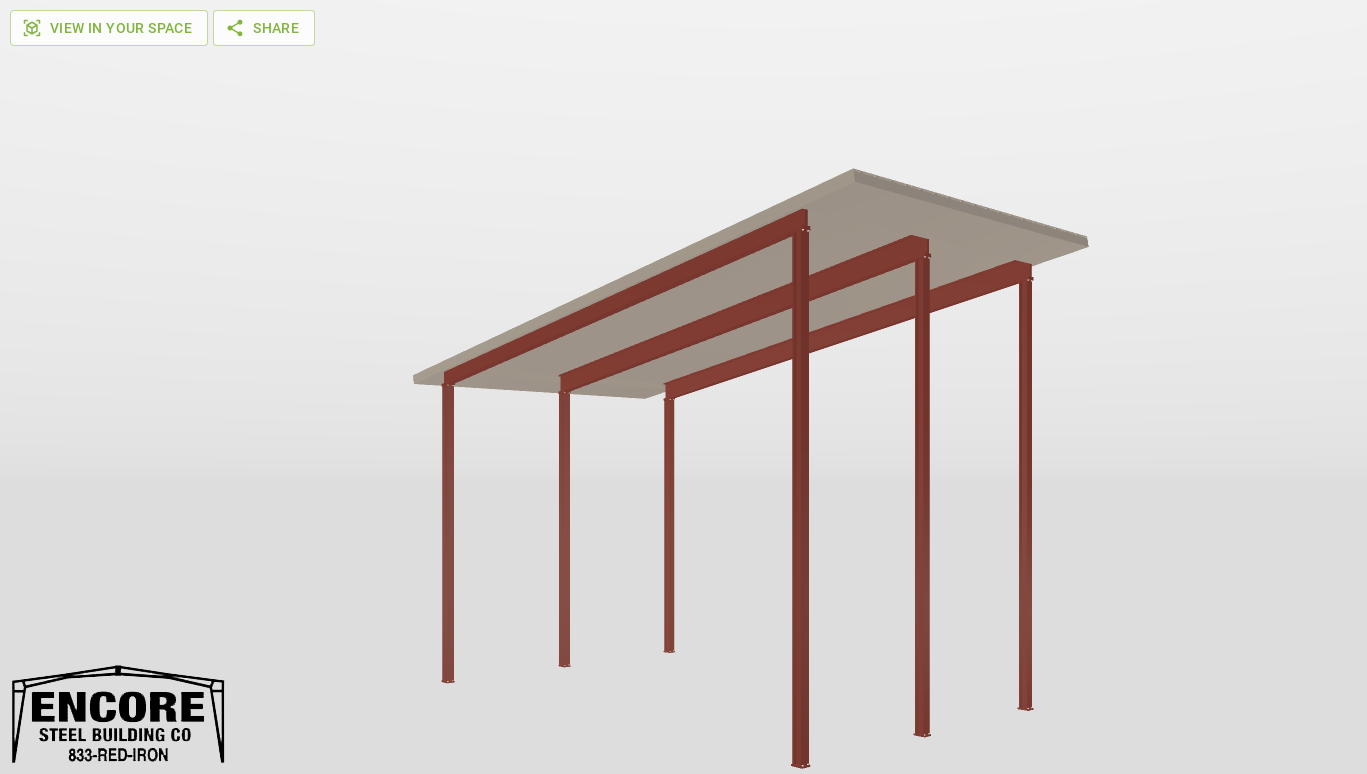 Perspective View Red Iron Single Slope Carport 30'X18'X18-tall-ss