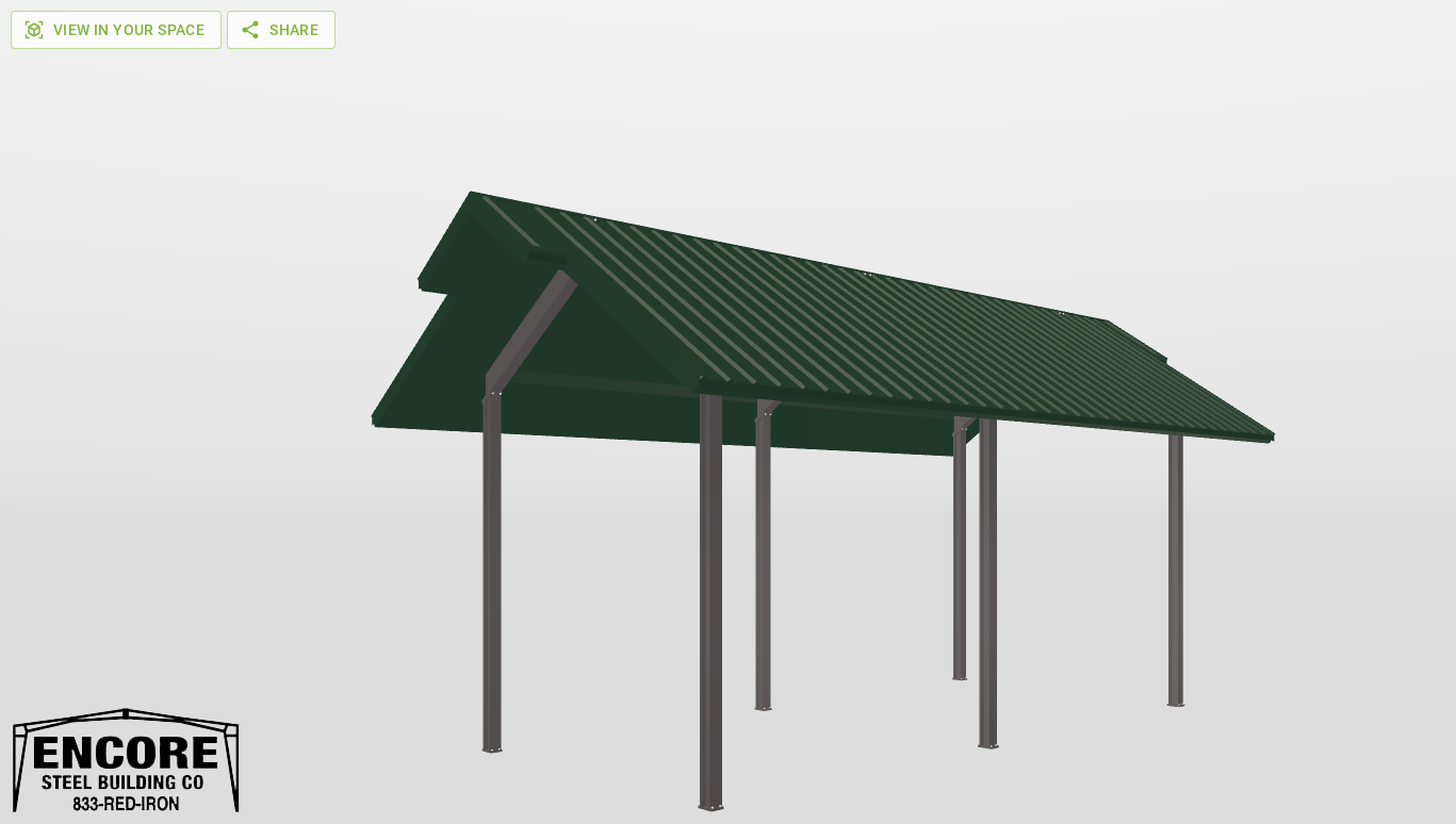 Perspective View Red Iron Gable Style Carport 14'X30'X14-tall