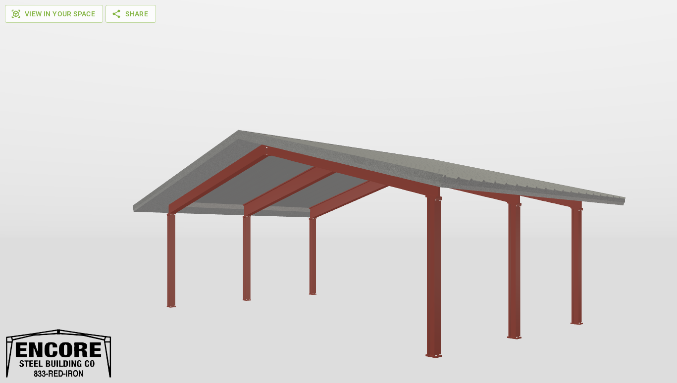 Perspective View Red Iron Gable Style Carport 30'X16'X8-tall