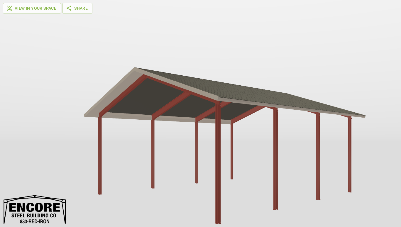 Perspective View Red Iron Gable Style Carport 36'X40'X16-tall