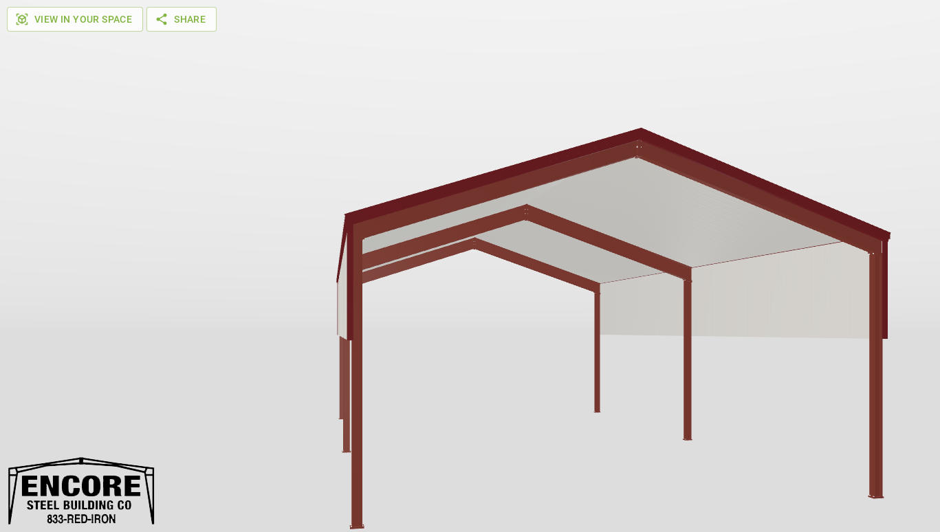Back Red Iron Gable Style Carport 30'X50'X14-tall