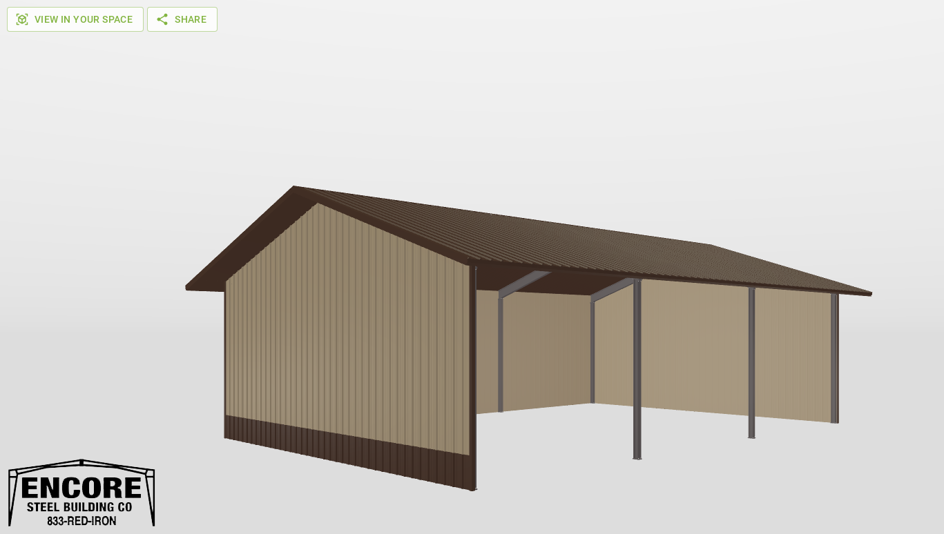 Perspective View Red Iron Gable Style Carport 40'X60'X16-tall