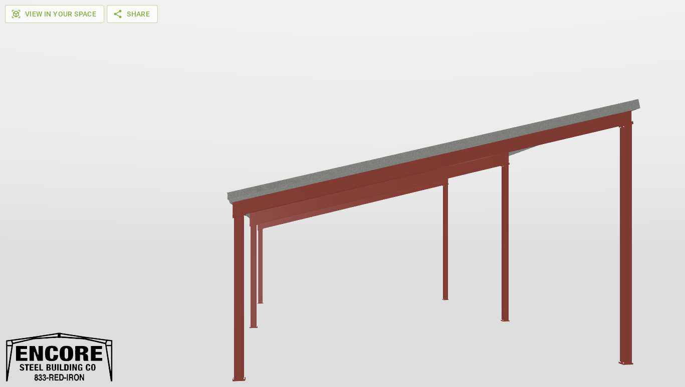 Front Red Iron Single Slope Carport 24'X40'X9-tall-ss