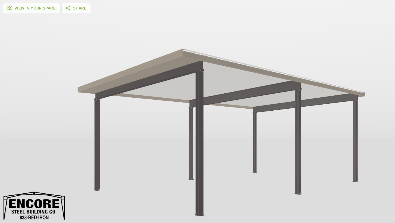 Perspective View Red Iron Single Slope Carport 21'X33'X12-tall-ss