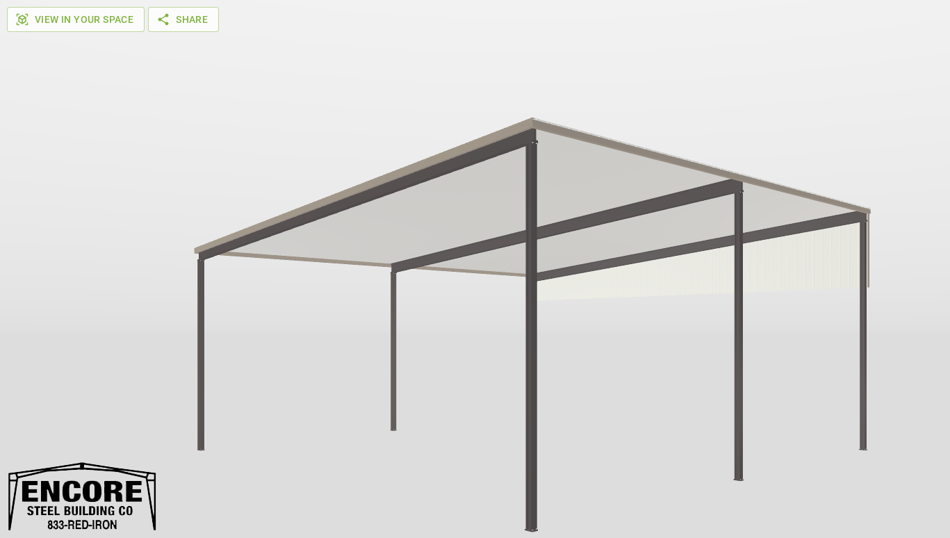 Perspective View Red Iron Single Slope Carport 50'X50'X20-tall-ss