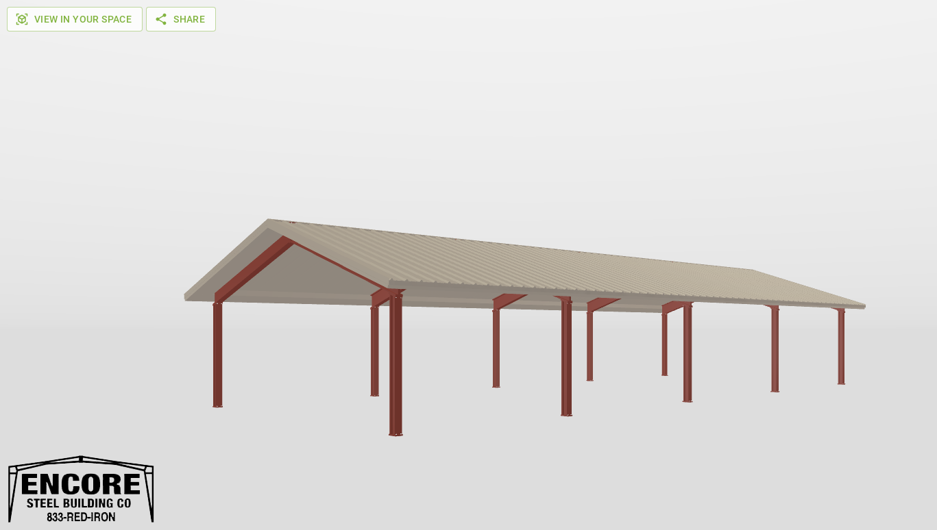 Perspective View Red Iron Gable Style Carport 24'X60'X8-tall