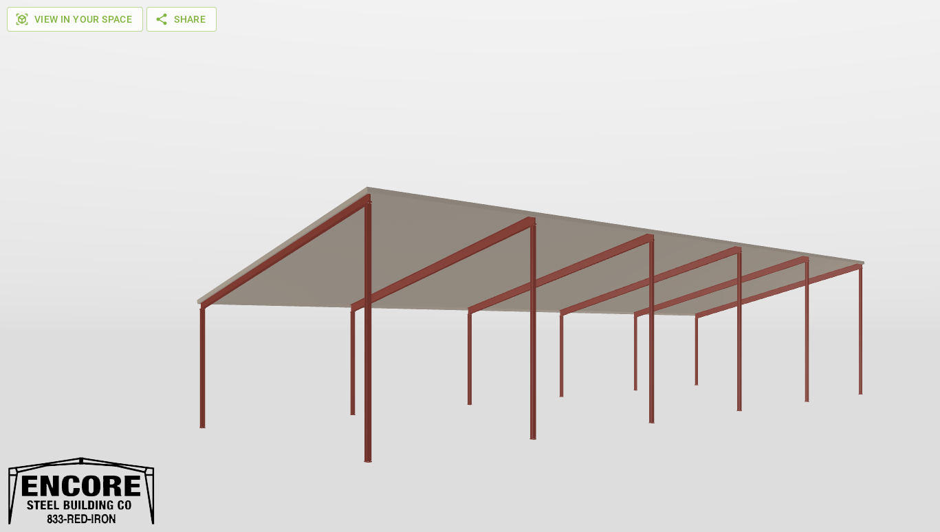 Perspective View Red Iron Single Slope Carport 40'X120'X16-tall-ss