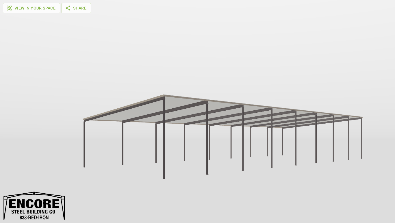 Perspective View Red Iron Single Slope Carport 60'X150'X20-tall-ss