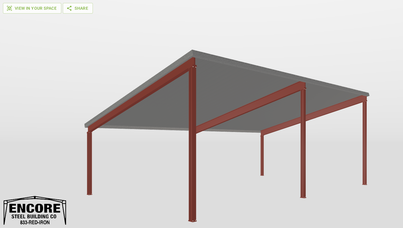 Perspective View Red Iron Single Slope Carport 24'X40'X9-tall-ss