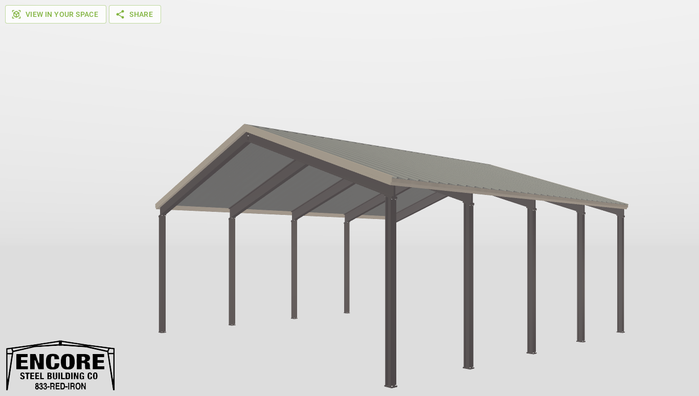 Perspective View Red Iron Gable Style Carport 34'X34'X12-tall