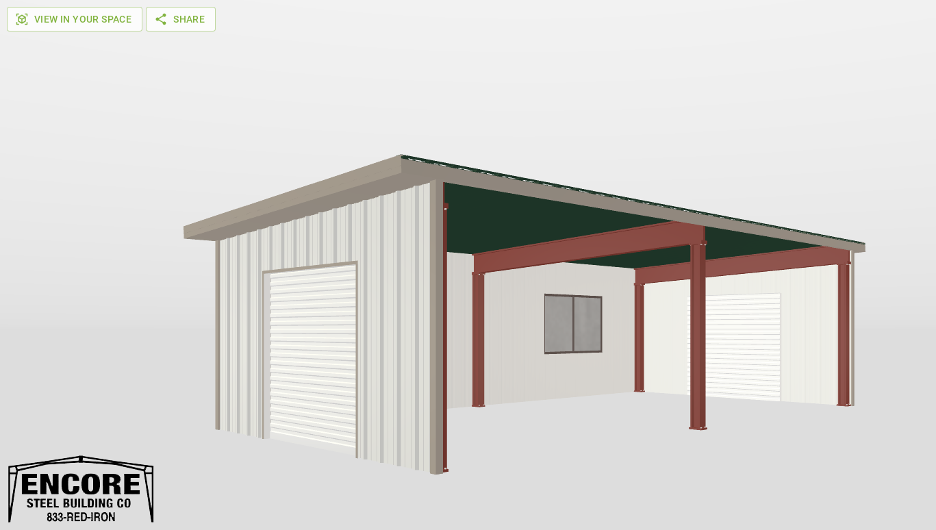 Perspective View Red Iron Single Slope Carport 16'X32'X8-tall-ss