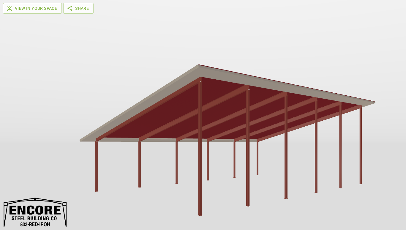 Perspective View Red Iron Single Slope Carport 45'X70'X14-tall-ss