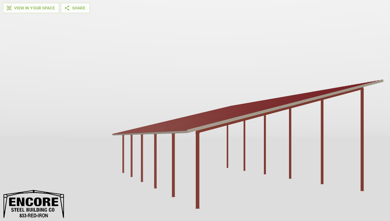 Front Red Iron Single Slope Carport 45'X70'X14-tall-ss