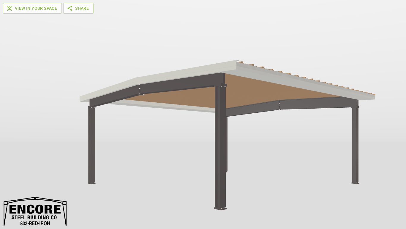 Perspective View Red Iron Gable Style Carport 20'X20'X8-tall