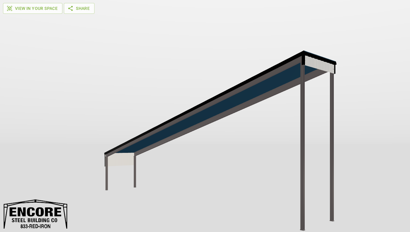 Perspective View Red Iron Single Slope Carport 70'X10'X10-tall-ss