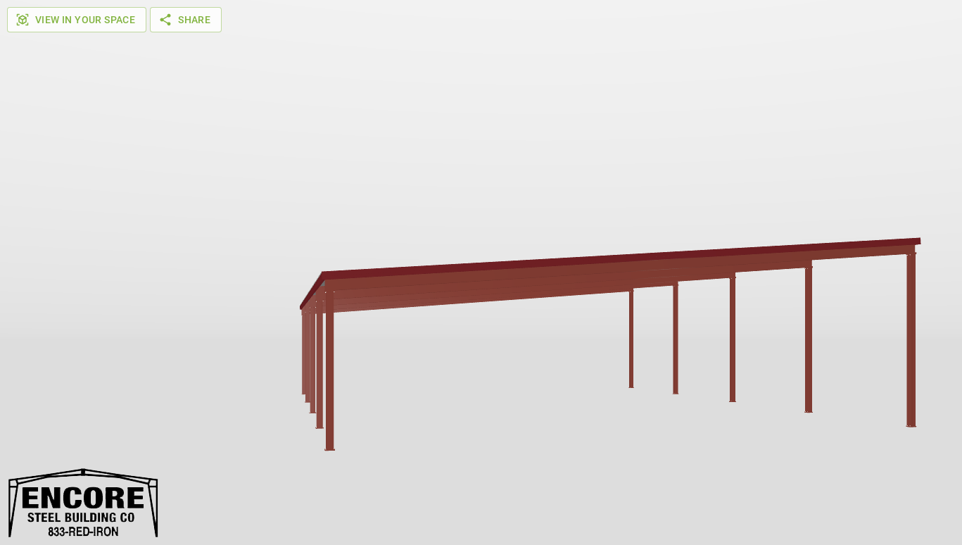 Front Red Iron Single Slope Carport 50'X60'X11-tall-ss