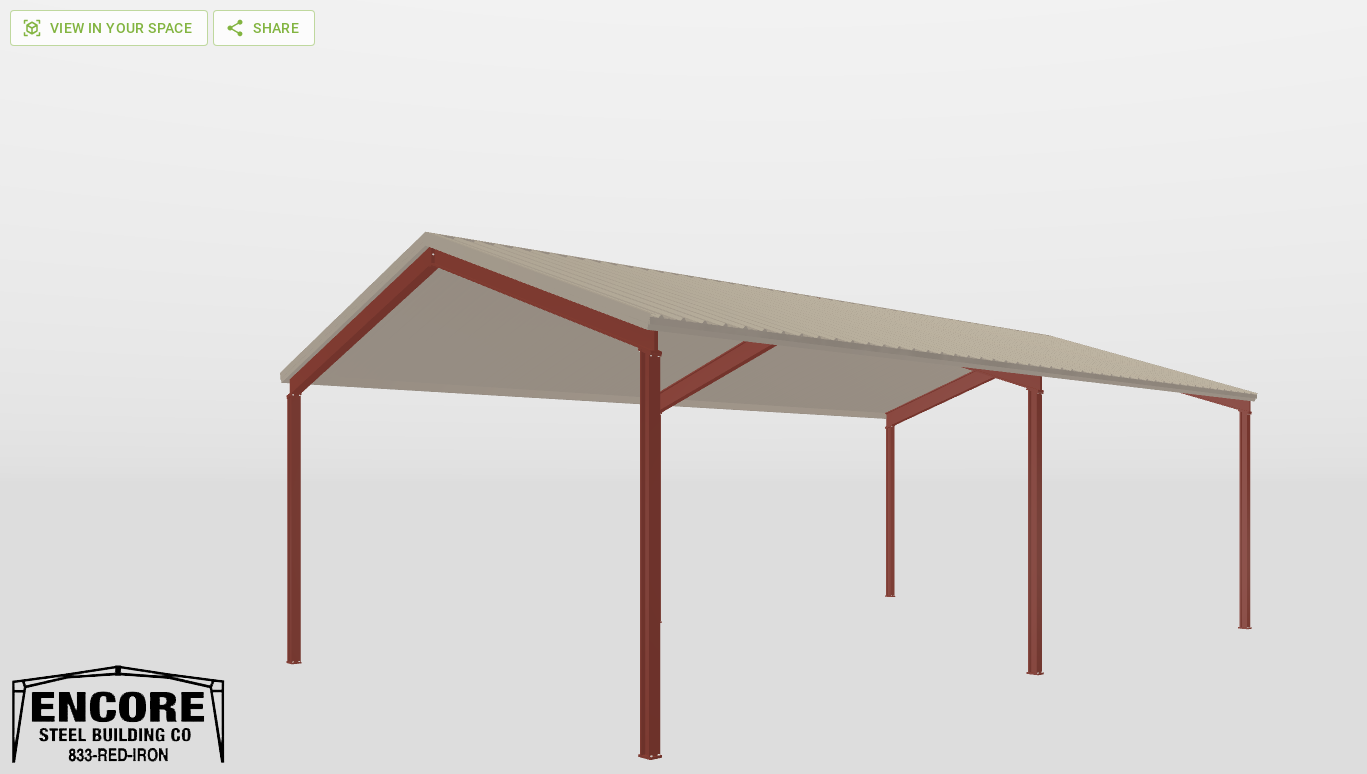 Perspective View Red Iron Gable Style Carport 30'X50'X14-tall