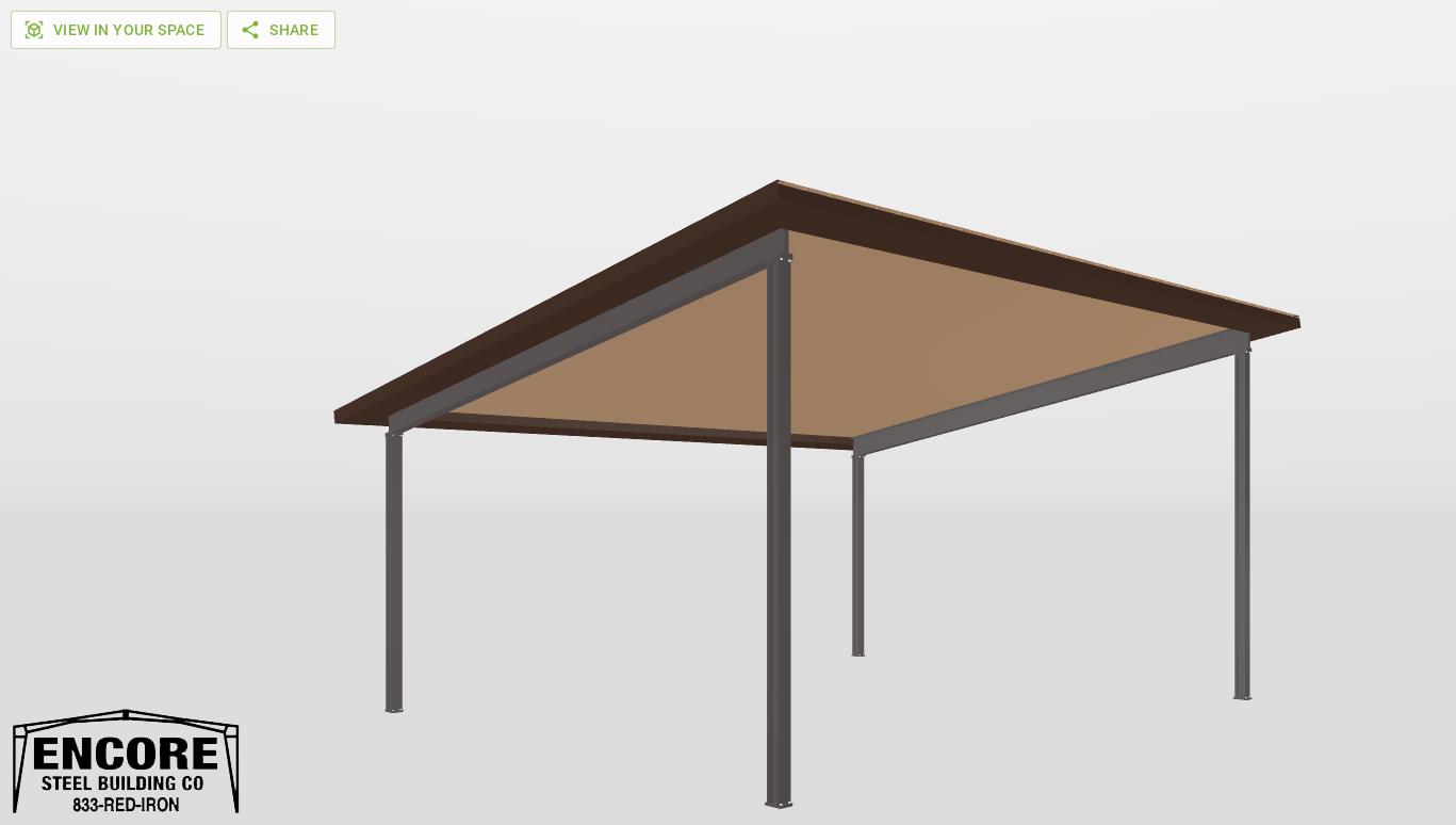 Perspective View Red Iron Single Slope Carport 25'X30'X12-tall-ss