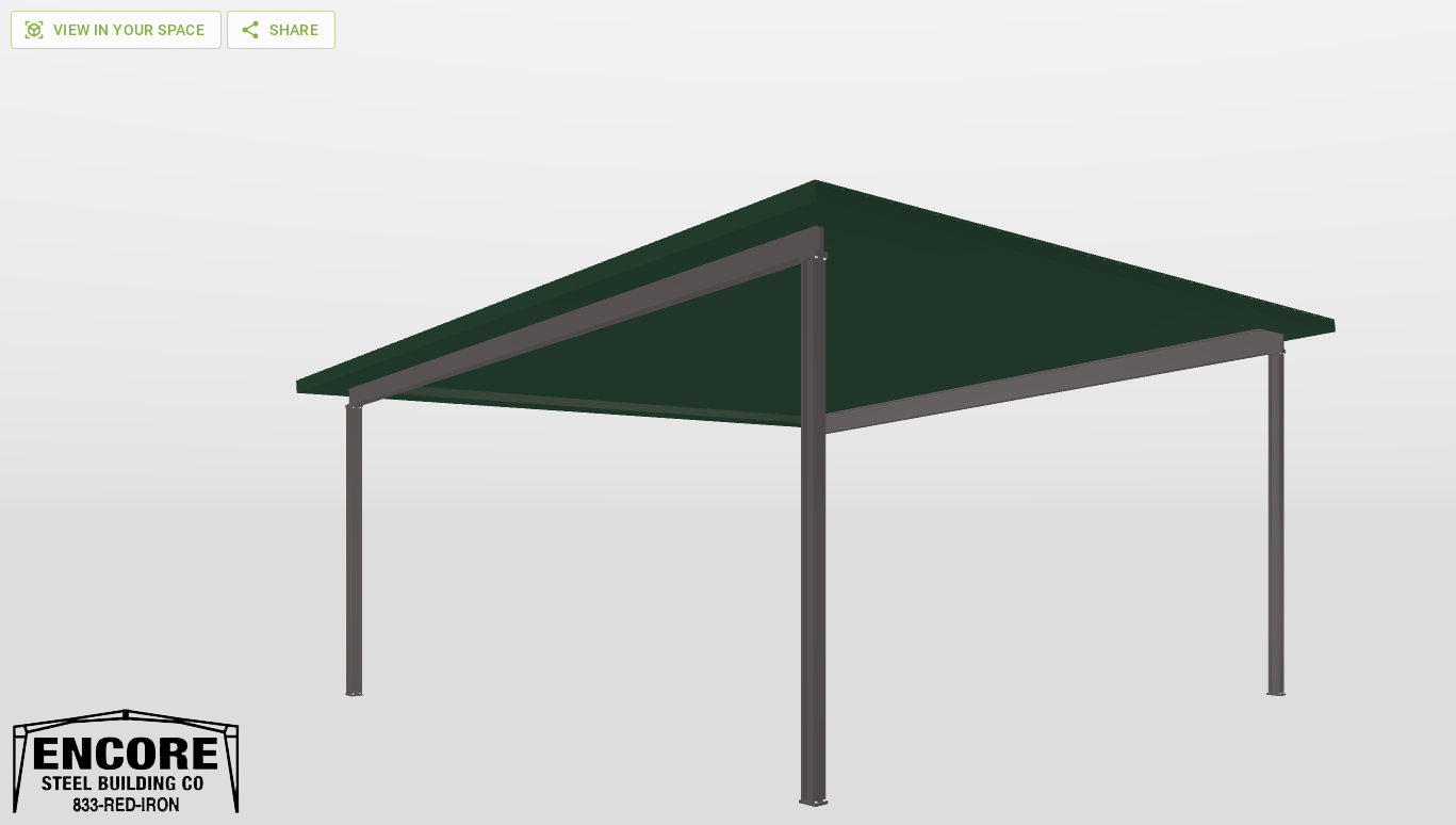 Perspective View Red Iron Single Slope Carport 30'X30'X13-tall-ss