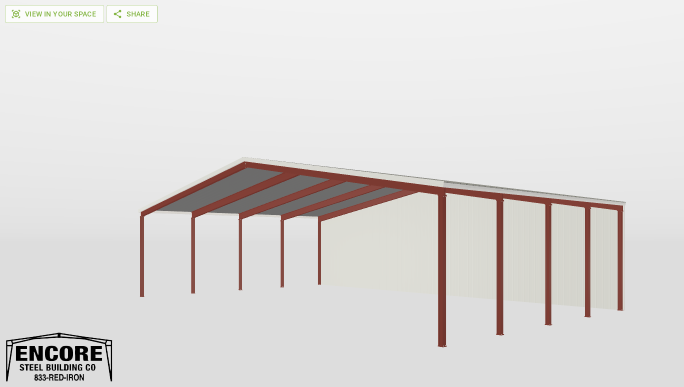 Perspective View Red Iron Gable Style Carport 68'X40'X14-tall