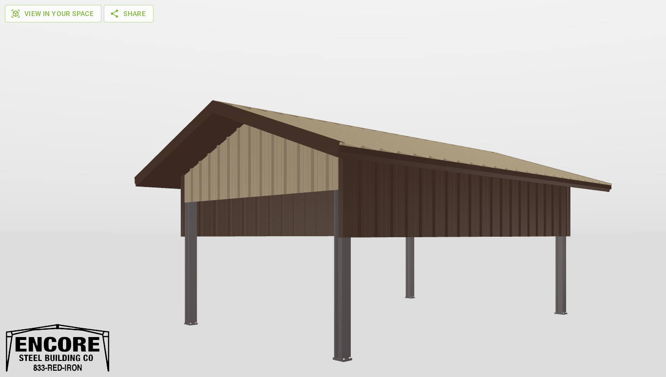 Perspective View Red Iron Gable Style Carport 14'X20'X8-tall