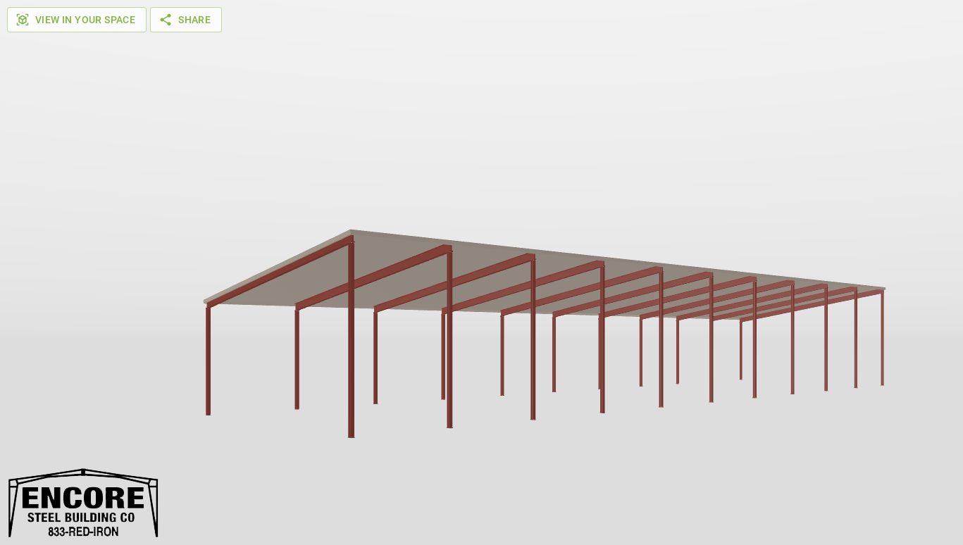 Perspective View Red Iron Single Slope Carport 40'X150'X16-tall-ss
