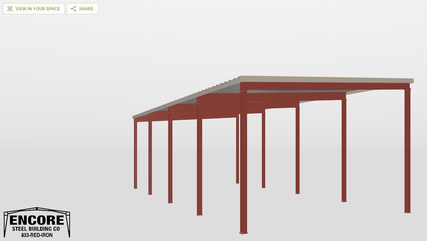 Front Red Iron Single Slope Carport 25'X47'X14-tall-ss