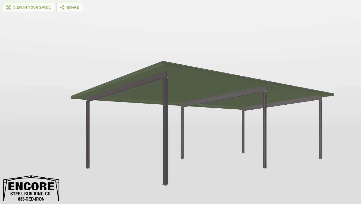 Perspective View Red Iron Single Slope Carport 25'X50'X13-tall-ss