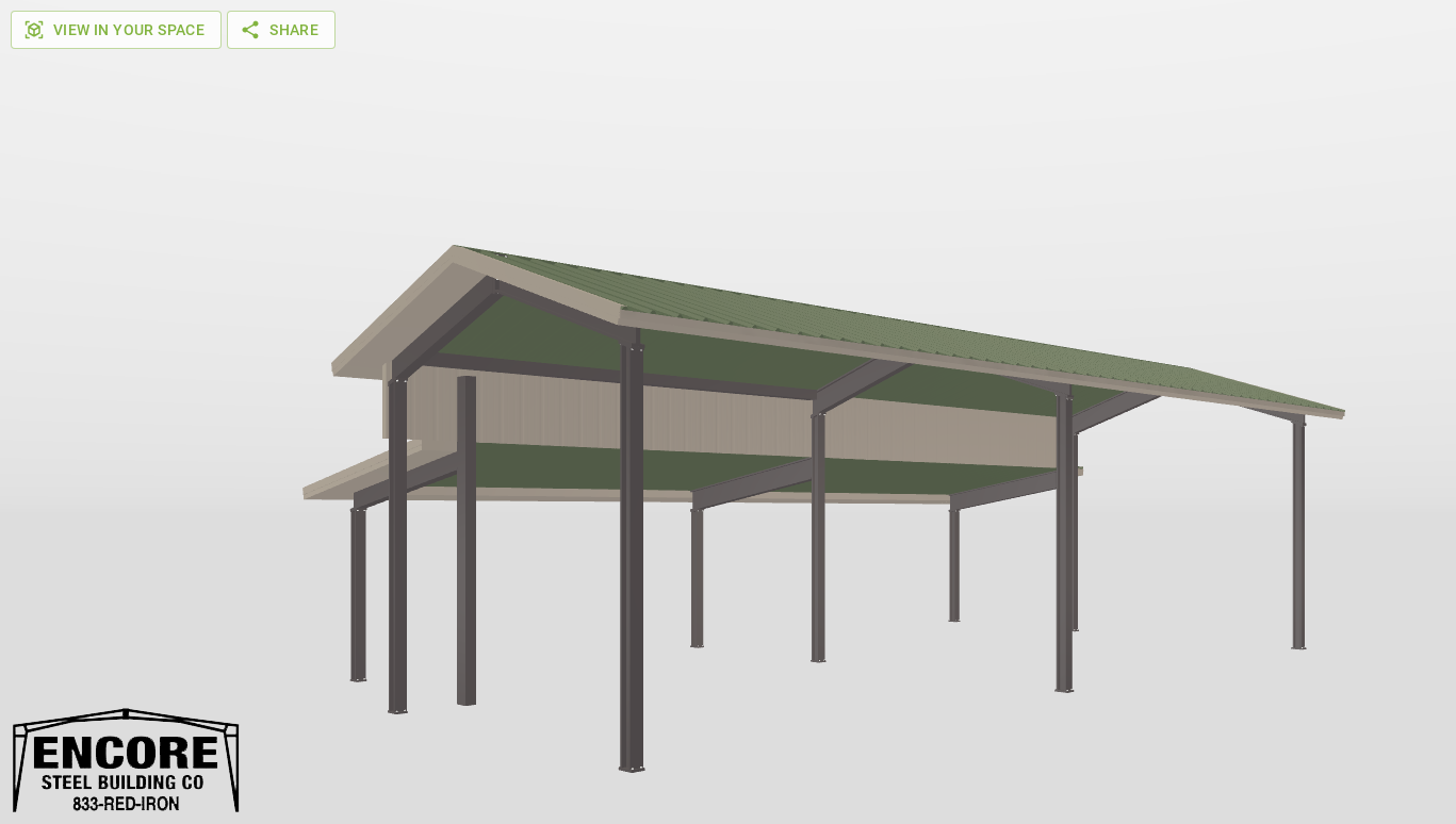 Perspective View Red Iron Gable Style Carport 16'X48'X13-tall