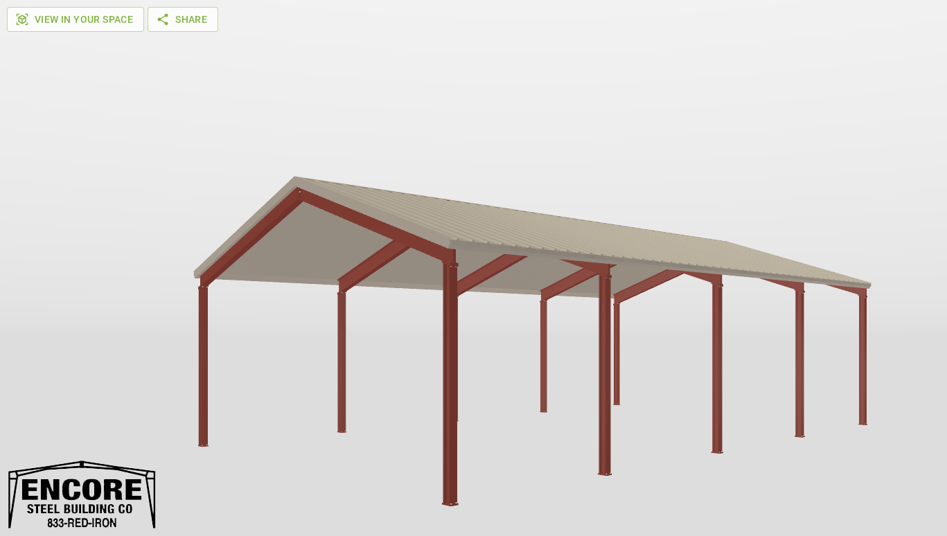 Perspective View Red Iron Gable Style Carport 30'X50'X12-tall