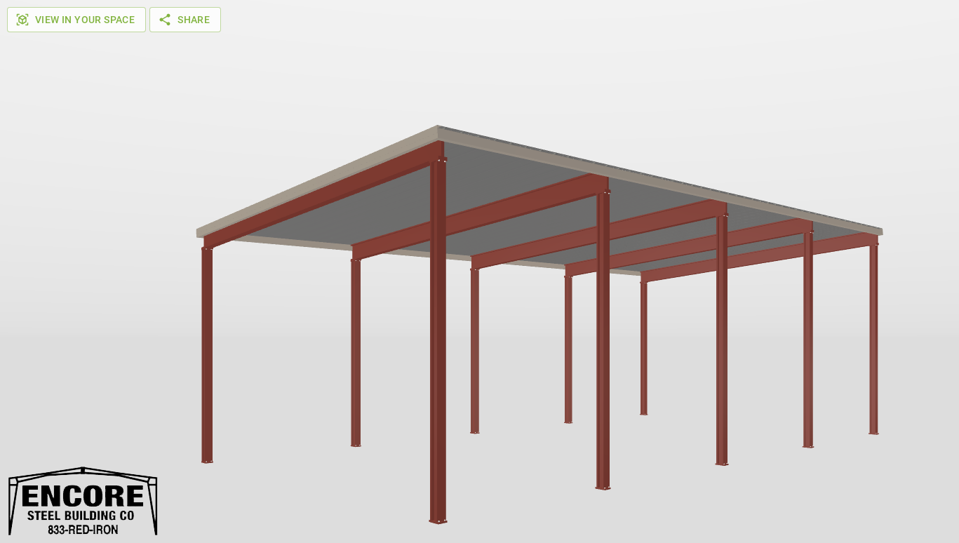 Perspective View Red Iron Single Slope Carport 25'X47'X14-tall-ss